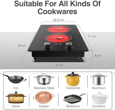 VBGK Electric Cooktop,110V 2400W Electric Stove Top with Knob Control,9 Power Levels, Kids Lock & Timer,LED touch control,Overheat Protection Electric stove,24 Inch desktop 2 burner - Image 4