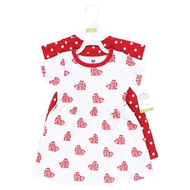 Hudson Baby Girls Cotton Dresses, Valentine Hearts, 3-6 Months - Image 2