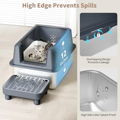 Enclosed Stainless Steel Cat Litter Box with Lid, Extra XL Large Metal Litter Box with High Sided, Easy Clean, Odorless, Anti-Urine Leakage, Includes Scoop (Darkgray) - Image 3
