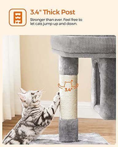 Feandrea Cat Tree, 33.1-Inch Cat Tower, L, Cat Condo for Large Cats up to 16 lb, Large Cat Perch, 2 Cat Caves, Scratching Post, Light Gray UPCT61W - Image 8