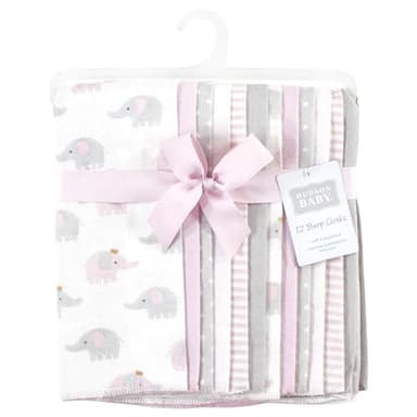 Hudson Baby Unisex Baby Cotton Flannel Burp Cloths Bundle, Lilac Elephants, One Size - Image 2