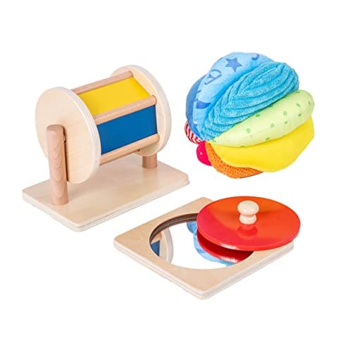 Montessori Baby Toys Play Kit - Mirror, Peekaboo, Knob Puzzle, Spinning Drum, Rainbow Ball - 6-12 Months Toddlers - Image 1