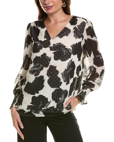 Anne Klein Long Sleeve V Neck Blouse W Smocked Cuff - Image 1