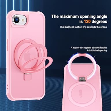 SKYLMW Compatible with iPhone 16E Case with Invisible Magnetic O-Ring Stand Military-Grade Translucent Case for iPhone 16E 6.1" 2025 [Compatible with Mag-Safe][Great Grip Feeling], Pink - Image 9