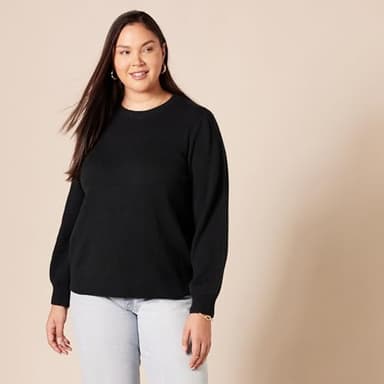 Amazon Essentials Women's Soft Touch Pleated Shoulder Crewneck Sweater, Black, Small - Image 6