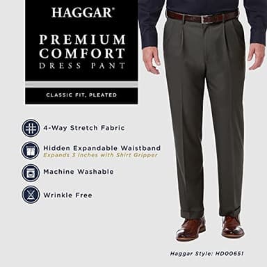 Haggar Mens Premium Comfort Classic Fit Pleat Front Reg. And Big & Tall Sizes Dress Pants, Medium Khaki, 34W X 34L US - Image 6