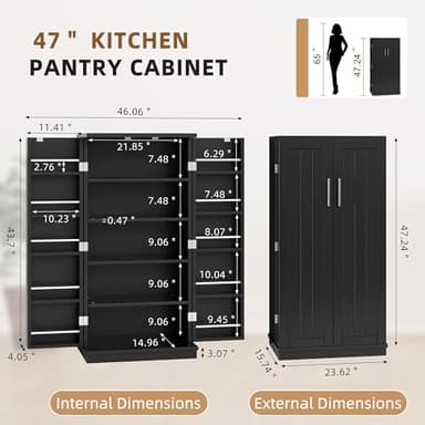 Shintenchi Kitchen Pantry Cabinet,5 - Layer Storage Cupboard with Adjustable Shelves for Organizing and Storing Food Items,47'' Versatile Buffet Sideboard for Kitchen, Bathroom and Laundry,Black - Image 2
