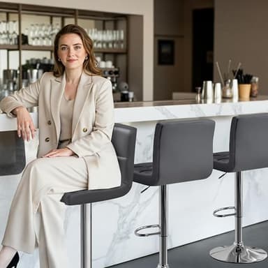 Yaheetech 2 Pack Bar Stools with Backrest, Adjustable Height 25"-36" Swivel Counter Stools, PU Leather Kitchen Barstools with Footrest for Kitchen Island, Dining Room, Gray - Image 9