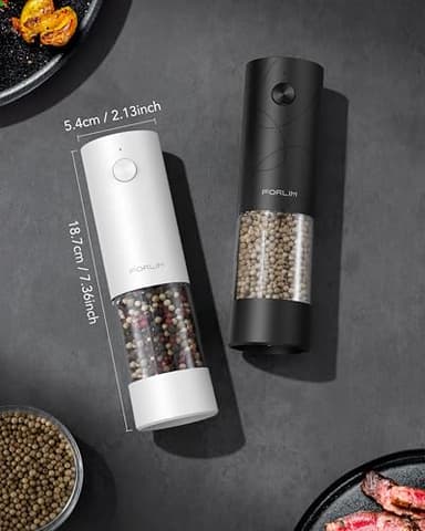 FORLIM Electric Salt and Pepper Grinder Set, USB Rechargeable, Automatic Salt Pepper Mill Grinder with Dust Cover, One-Button Control, Adjustable Coarseness, White LED Light (2 Packs, Black&White) - Image 8