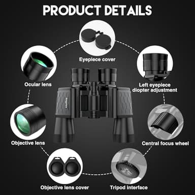 10x50 HD Binoculars for Adults High Powered, Waterproof & Compact Binoculars for Bird Watching, Hunting, Travel–Low Light Vision, Non-Slip Grip, Durable Optics - Image 7
