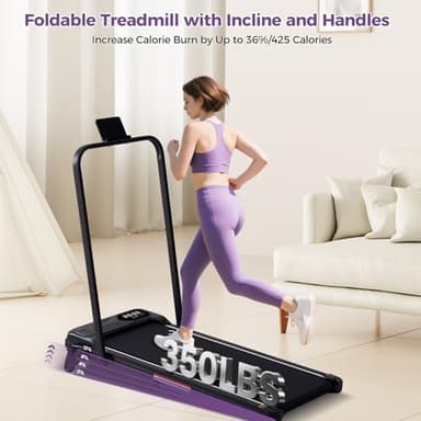 Portable Foldable Walking Pad with Handle Bar and Adjustable Incline, Under Desk Walking Pads Treadmill with Incline and Handles, 3.5HP Folding Electric Treadmills for Home Small, 0.6-7.6MPH, 350LBS - Image 3