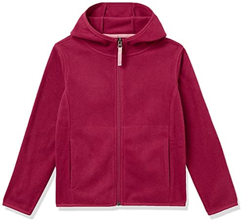 Amazon Essentials Girls' Polar Fleece Full-Zip Hooded Lightweight Jacket, Cranberry Red, X-Small - Image 1