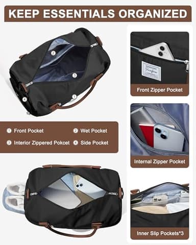 Gym Bag Womens Mens with Shoes Compartment and Wet Pocket Travel Duffel Bag for Women for Plane Sport Gym Tote Bags with Toiletry Bag Waterproof Weekend Overnight Carry on Bag Hospital Holdalls - Image 7