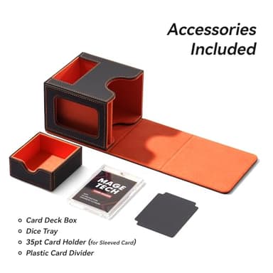 Mage Tech Card Deck Box for MTG Commander - Patented Design, Commander Display, Fits 100 Double-Sleeved Cards, 35pt Card Brick & Dice Tray - Grey/Orange - Image 6