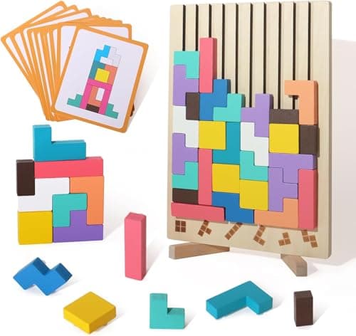 WISBOOK Wooden Colored 3D Russian Block Puzzle Jigsaw Puzzle Toy Montessori Educational Gift for Boys and Girls Board Game Educational Toys for Toddlers Brain Teasers for Toddlers 3-6 Years - Image 1