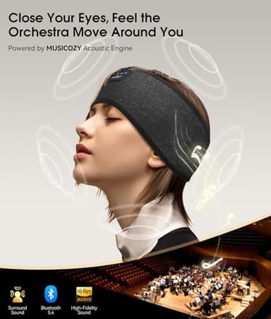 MUSICOZY Sleep Headphones Bluetooth 5.4 Headband, Wireless Earphones Music Sleep Earbuds Sleeping Eye Mask with HD Stereo Speakers for Workout Running Travel Yoga, Ideal Gifts for Women Men - Image 4