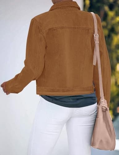 luvamia Women's Classic Casual Long Sleeves Jacket Basic Button Down Trucker Jacket Coat Brown Size X-Large - Image 3