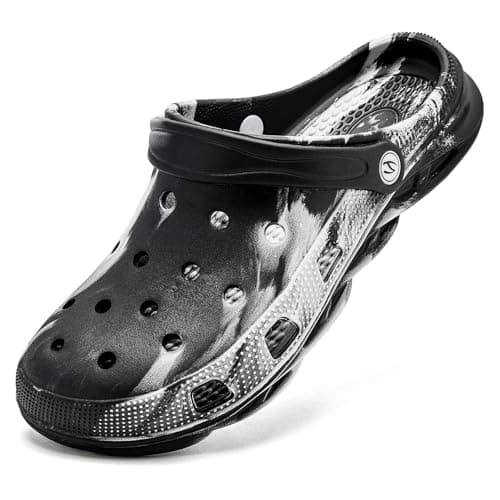 HOBIBEAR Unisex Garden Clogs Shoes Slippers Sandals for Men (Black and White,Women 8.5/Men 7) - Image 1