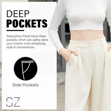 SASSY ZOEY Wide Leg Pants for Women | High Waisted Trousers with Pockets | Comfortable Work Pants for Women | Business Casual Pants for Women | Women's Pants and Sizes Beige-S-Short - Image 6