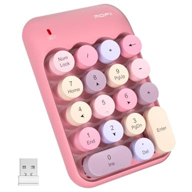 MOFII Wireless Number Pads - Pink Numeric Keypad 18 Keys USB 2.4G Round Keycap Colorful Extensions Keypads, Financial Accounting Portable Numpad 10 Key for Laptop/PC/Notebook/Surface Pro - Image 1