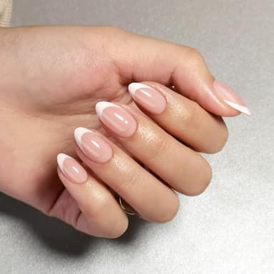 SHANGMENG White French Tip Press on Nails Short - Soft Gel Almond Press on Nails for Women Gift, Fit Perfectly & Natural Glue on Nails in 16 Sizes - 32 Reusable Fake Nails with Glue, French White - Image 9