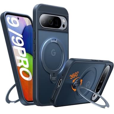 TORRAS 360°Spin Magnetic Stand for Google Pixel 9 Pro Case/Pixel 9 Case, 12FT Military Protection, Compatible with Magsafe, Shockproof Translucent Slim Pixel 9 Pro Phone Case with Ring Holder, Black - Image 1