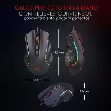 Redragon M602 Gaming Mouse, Ergonomic RGB Gaming Mouse Wired with 7200 Adjustable DPI, 9 Programmable Buttons, Professional Software for Gamer Office [Black] - Image 3