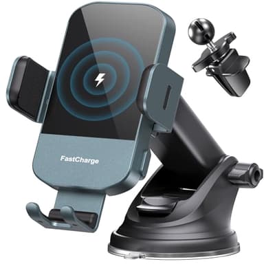 CHGeek Wireless Car Charger, 15W Fast Charging Auto Clamping Car Charger Phone Mount Phone Holder fit for iPhone 15 14 13 12 11 Pro Max Xs, Samsung Galaxy S25 Ultra S24 S23 S22, S21, S20, Green - Image 1