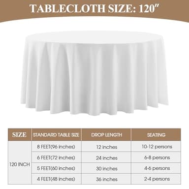 Aocoz Round Tablecloth 120 Inch 6 Pack White Tablecloths Washable Decorative Linen Polyester Table Clothes Cover for Dining Table Banquets Buffet Parties and Wedding - Image 6
