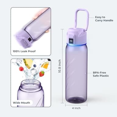 BOOST LITE Smart Water Bottle with Reminder to Drink Water, Motivate & Tracking Hydration Water Bottle with App, 32 oz Tritan BPA-Free Plastic Water Bottles for Gym, School, Office - Purple - Image 4