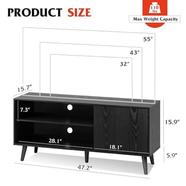 WLIVE TV Stand for 55 Inch TVs, Entertainment Center with Storage Cabinet, Mid-Century TV Stands for Living Room and Bedroom, 50" TV Console, Black - Image 3