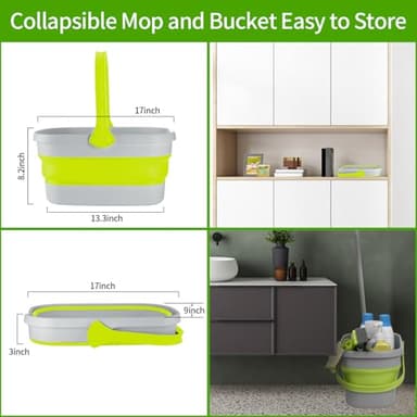 REEWII Sponge Mop and Collapsible Bucket Set with Wringer and Replaceable Mop Sponge Pads for Home Bathroom Tile Hardwood Floor Wall Cleaning - Image 6