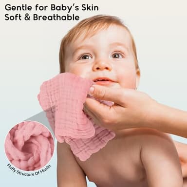 Unnivoll Muslin Baby Washcloths 6 Pack, 100% Cotton Wash Cloths for Babies, Large 12''X12'' Burp Cloths Absorbent and Soft for Newborn Infants Kids Boys Girls - Gradient Pink - Image 4