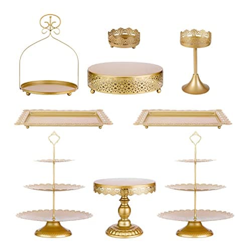 ZUMELER 9Pcs Metal Cake Stands Round Cake Stands Candy Fruite Display Plate Cupcake Serving Tower for Wedding Brithday Party Celebration Home Decoration,gold - Image 1