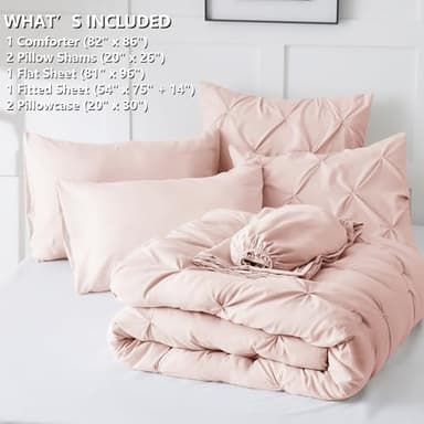 CozyLux Full Size Comforter Sets Blush Pink, 7 Pieces Pintuck Bed in A Bag Pink Comforter Full Size, Pinch Pleat Bedding Sets with All Season Comforter, Sheets, Pillowcases & Shams - Image 7