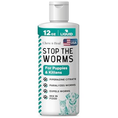 Dog and Cat Dewormer - 12 oz of Wormer Liquid to Paralyze and Expel Roundworms - Kitten and Puppy Dewormer - Image 1