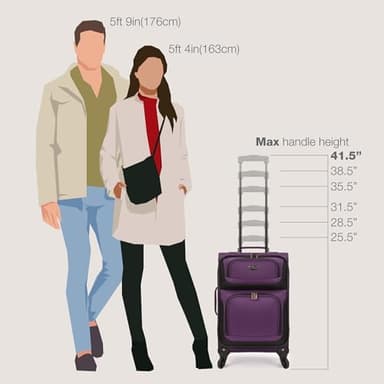 U.S. Traveler Rio Lightweight Softside Rolling Carry-on Suitcase, 4-Wheel Set, Purple - Image 7