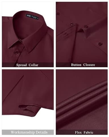 J.VER Short Sleeve Shirts for Women Button Down Shirt Wrinkle Free Business Dressy Casual Tops Regular Fit Fashion Office Summer Blouse Burgundy Large - Image 3