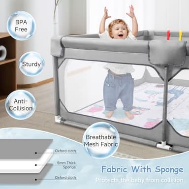 JINXIA Baby Playpen with Mat 75"*59", Large Play Pen for Babies and Toddlers with Soft Breathable Mesh, Climb-Proof Anti-Fall Baby Playpen, Sturdy Safety Play Yard for Indoor Outdoor Fun, Grey - Image 3