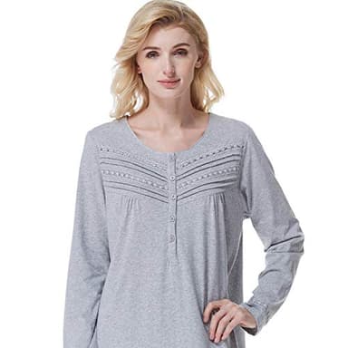 Keyocean Nightgown for Women, 100% Cotton Soft Lightweight Ladies Sleeping Gown, Light Grey, Large - Image 8