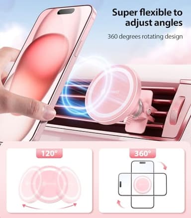 VICSEED for MagSafe Car Mount [Upgraded Strongest Magnet Power] Magnetic Phone Holder for Car Vent 360 Adjustable Magnetic Car Phone Holder Mount for iPhone 15 14 13 12 Pro Max Plus Mini, Pink - Image 6