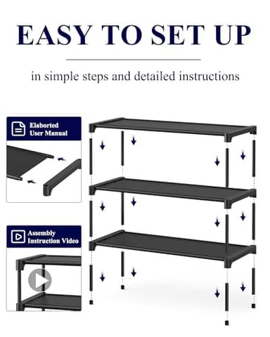 Kitsure Shoe Rack - Non-Woven Shoe Rack Shelf, Shoe Organizer for Closet, Entryway, Garage & Corridor, Stackable Shoe Shelves, 27.5" Wide - 3 Tier, Black - Image 7