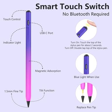 Stylus Pen for iPad 2018-2023, 15mins Fast Charge Apple Pencil for iPad 9th&10th Generation, Apple iPad Pro 11&12.9", iPad 8/7/6th Gen, iPad Air 3rd/4/5th Gen, iPad Mini 5/6th Gen (Purple Rose) - Image 5
