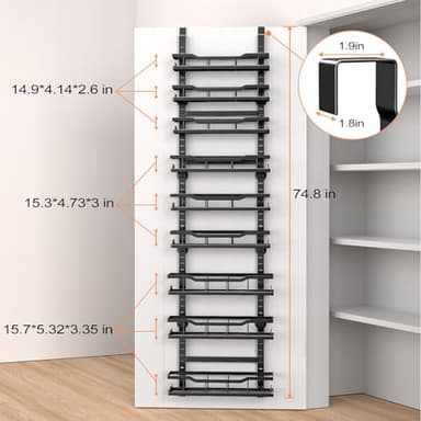 Over The Door Pantry Organizer, 9-Tier Over The Door Organizer with Adjustable Baskets, Metal Hanging Spice Rack for Pantry Organizers and Storage, Suitable for Kitchen Laundry Room & Bathroom, Black - Image 2