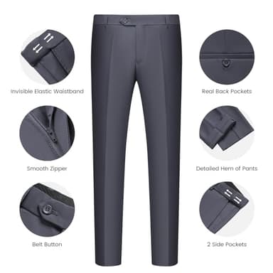 WULFUL Men’s Slim Fit Suit One Button 3-Piece Blazer Dress Business Wedding Party Jacket Vest & Pant - Image 6