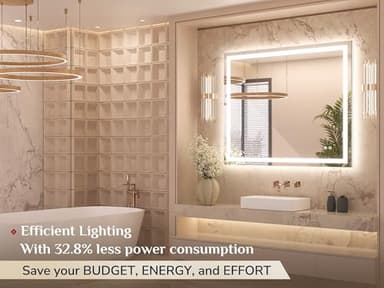 Keonjinn 42 x 36 Inch LED Bathroom Mirror with Lights, Bighter Frontlit & Backlit Vanity Mirror with Stepless Dimmable 3-Color, Anti-Fog Mirror for Wall, HD Tempered Glass, Memory Founction, CR90+ - Image 2