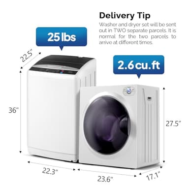 ROVSUN 25LBS Full Automatic Washing Machine and 2.6CuFt Portable Clothes Dryer Set, Electric Laundry Washer and Dryer Combo Set with Stainless Steel Inner Tub, for Apartment, Dorms, Home - Image 3