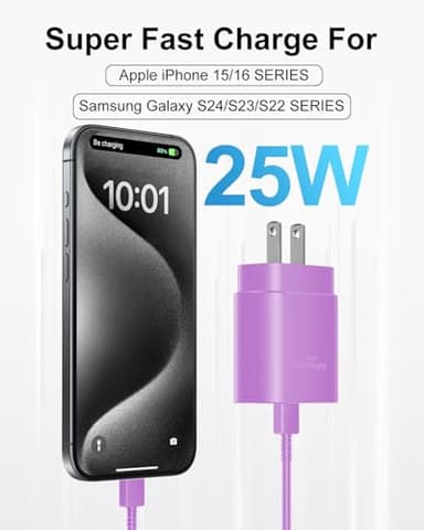 Type C Charger Fast Charging for iPhone 17 16 15, 2Pack [10FT&6FT] Long USB C Cable with 25W Phone Super Fast Charger Block Compatible with Galaxy S25/S24/Plus/Ultra,iPhone 15/16/17/Air/Plus/Pro Max - Image 2