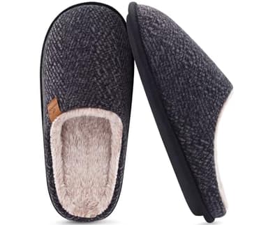 COFACE Mens Black Woolen Cozy Memory Foam scuff Slippers Slip On Warm House Shoes Indoor/Outdoor With Best Arch Support Size 9 - Image 2