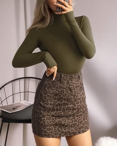 MANGOPOP Women's Mock Turtle Neck Long Sleeve Tops Bodysuit Jumpsuit - Image 2